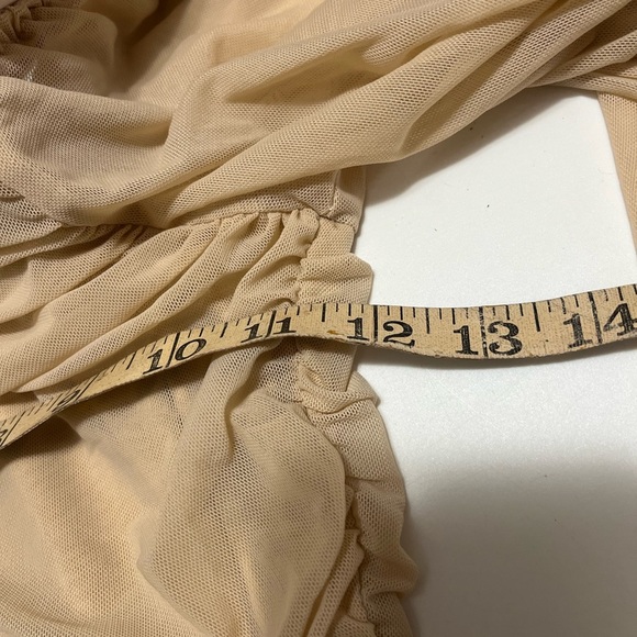 NWT MEROKETTY Long Puff Sleeve Ruched Bodycon Square Neck Mesh Midi Sz S Women - Picture 4 of 10